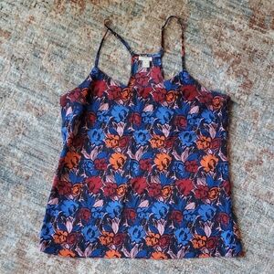 J. Crew Floral Spaghetti Strap Cami - Blue / Orange / Red